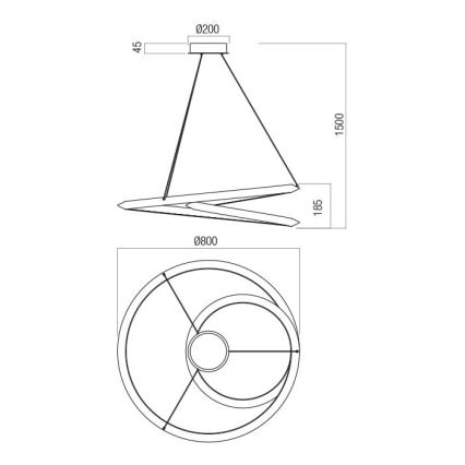 Redo 01-3377 - LED Stmívatelný lustr na lanku STORM LED/60W/230V 3000/4000/6000K CRI 90 pr. 80 cm zlatá
