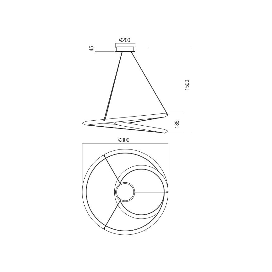 Redo 01-3378 - LED Stmívatelný lustr na lanku STORM LED/60W/230V 3000/4000/6000K CRI 90 pr. 80 cm černá
