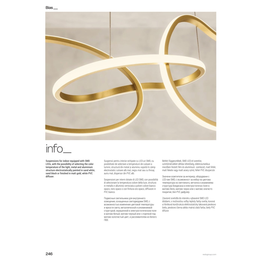 Redo 01-3392 - LED Stmívatelný lustr na lanku BIAS LED/120W/230V 3000/4500/6500K CRI 90 zlatá