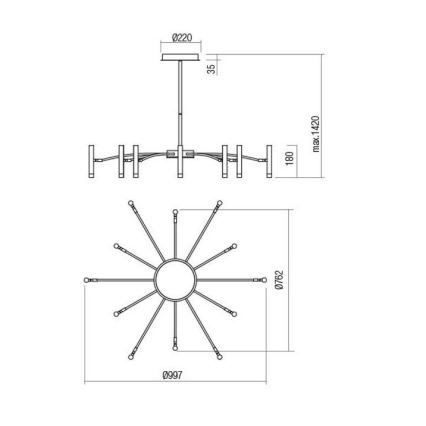 Redo 01-3448 - LED Stmívatelný lustr na tyči RAYEN LED/60W/230V CRI 90 zlatá