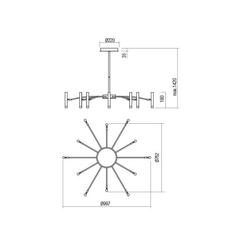 Redo 01-3448 - LED Stmívatelný lustr na tyči RAYEN LED/60W/230V CRI 90 zlatá