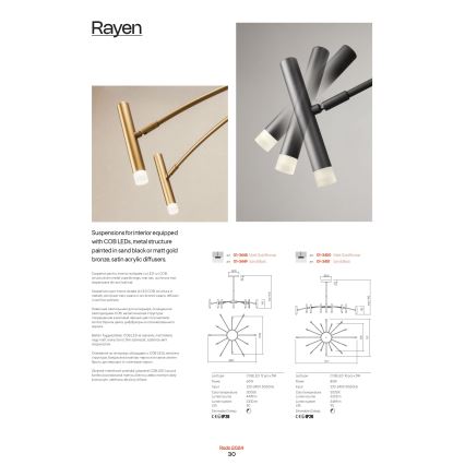 Redo 01-3450 - LED Stmívatelný lustr na tyči RAYEN LED/80W/230V CRI 90 zlatá