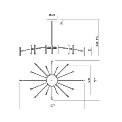 Redo 01-3450 - LED Stmívatelný lustr na tyči RAYEN LED/80W/230V CRI 90 zlatá