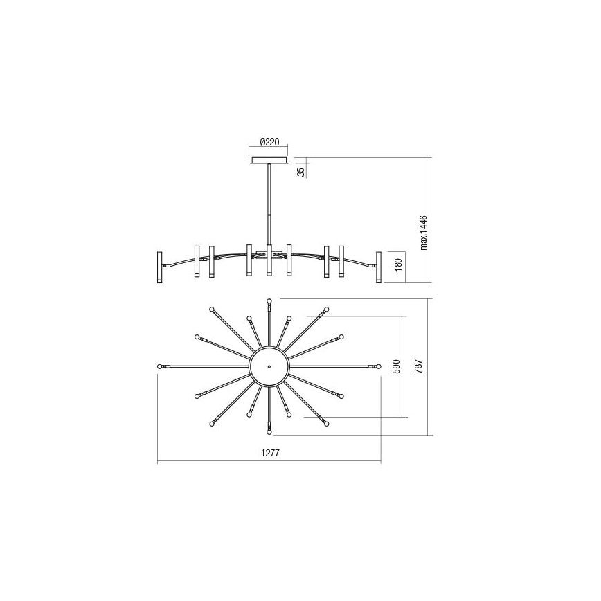 Redo 01-3450 - LED Stmívatelný lustr na tyči RAYEN LED/80W/230V CRI 90 zlatá