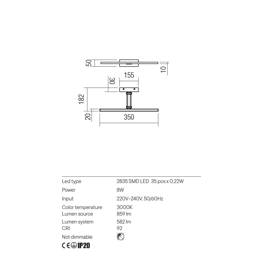 Redo 01-3460 - LED Obrazové svítidlo LINEAR LED/8W/230V 35 cm CRI 92 bílá