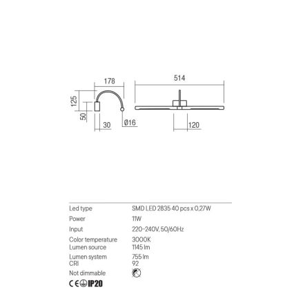 Redo 01-3466 - LED Obrazové svítidlo KENDO LED/11W/230V 51,4 cm CRI 92 bílá