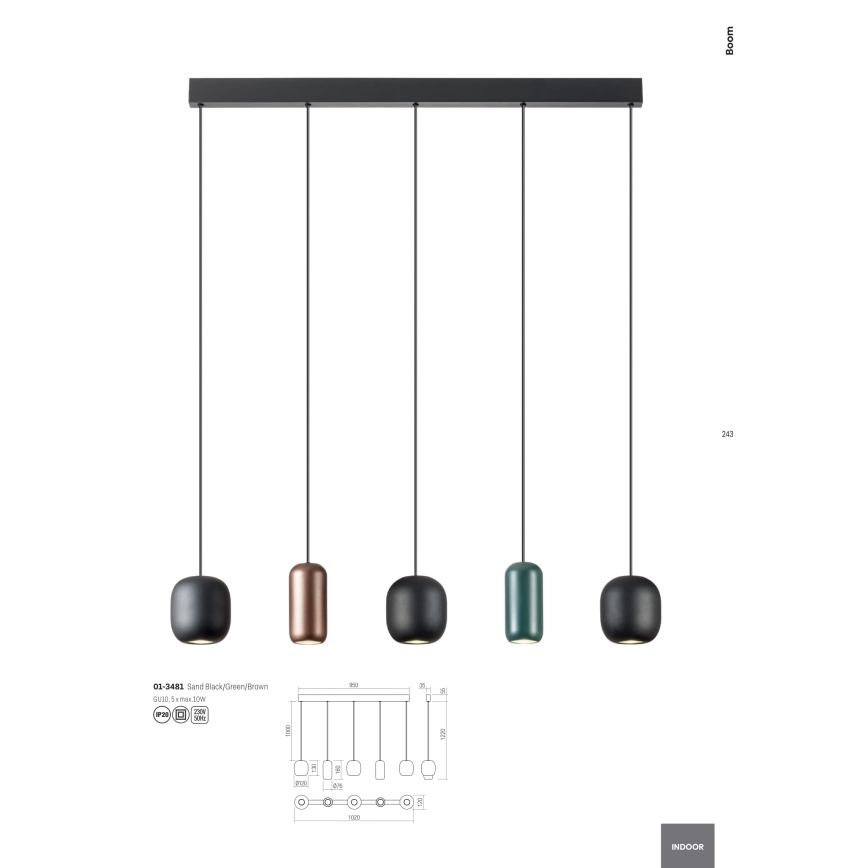 Redo 01-3481 - Lustr na lanku BOOM 5xGU10/10W/230V černá/zelená/hnědá