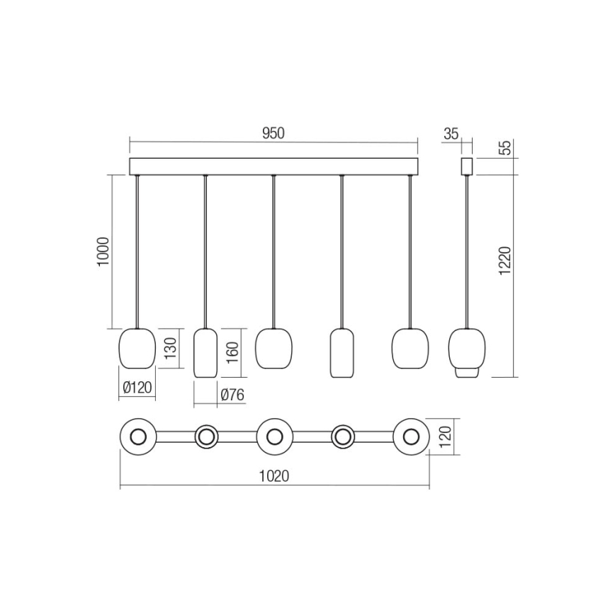 Redo 01-3481 - Lustr na lanku BOOM 5xGU10/10W/230V černá/zelená/hnědá