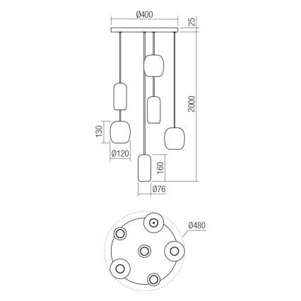 Redo 01-3482 - Lustr na lanku BOOM 6xGU10/10W/230V pr. 48 cm černá/zelená/hnědá