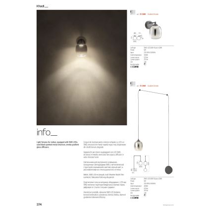 Redo 01-3486 - LED Lustr na lanku KHADI LED/6W/230V CRI 90 pr. 12 cm černá/kouřová