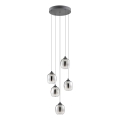 Redo 01-3488 - LED Stmívatelný lustr na lanku KHADI 5xLED/5,2W/230V CRI 90 pr. 43 cm černá/kouřová