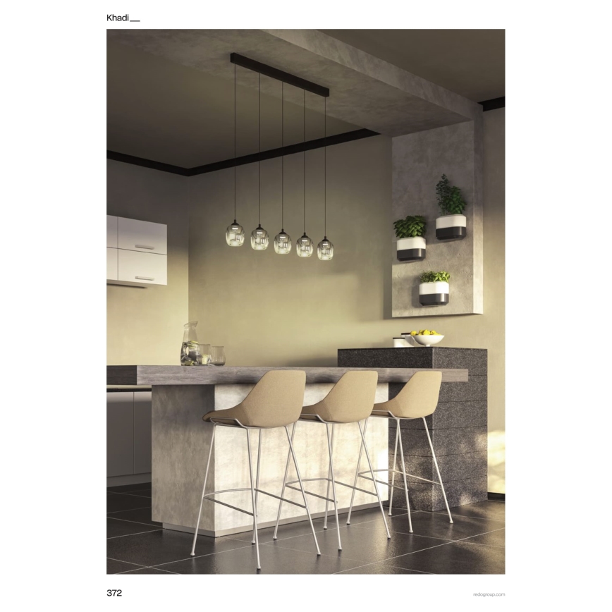 Redo 01-3490 - LED Stmívatelný lustr na lanku KHADI 5xLED/5,2W/230V CRI 90 černá/kouřová