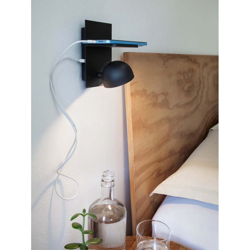 Redo 01-3491 - LED Nástěnné bodové svítidlo SEIBI LED/7W/230V USB CRI 90 černá