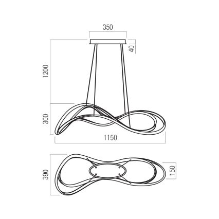 Redo 01-3598 - LED Stmívatelný lustr na lanku TEMPEST LED/58W/230V zlatá
