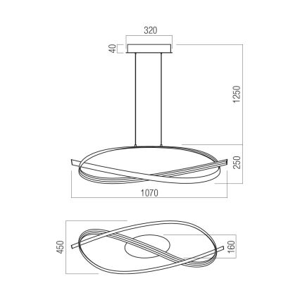Redo 01-3616 - LED Stmívatelný lustr na lanku IMPULS LED/38W/230V zlatá