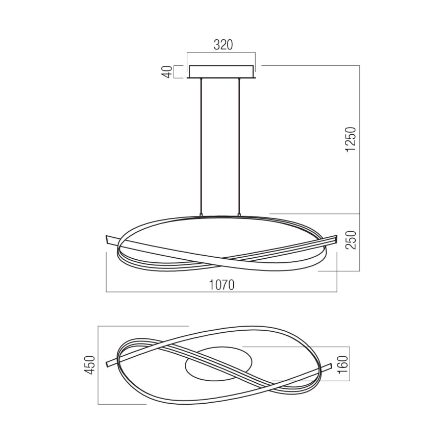 Redo 01-3617 - LED Stmívatelný lustr na lanku IMPULS LED/38W/230V černá
