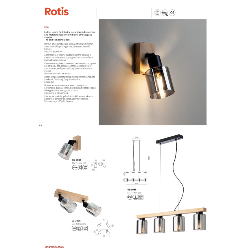 Redo 01-3984 - Nástěnné bodové svítidlo ROTIS 1xE14/15W/230V