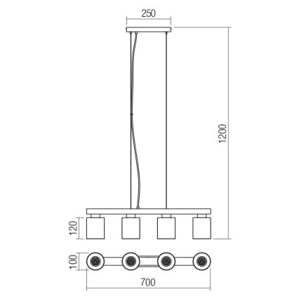 Redo 01-3986 - Lustr na lanku ROTIS 4xE27/15W/230V