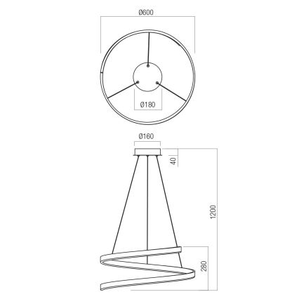 Redo 01-4014 - LED Stmívatelný lustr na lanku SCROLL LED/38W/230V 3000K/4000K/6000K CRI 90 pr. 60 cm zlatá