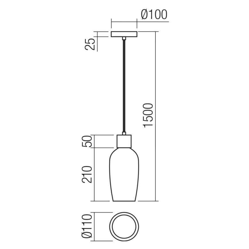 Redo 01-4044 - Lustr na lanku ATLANTIS 1xE27/42W/230V pr. 11 cm černá