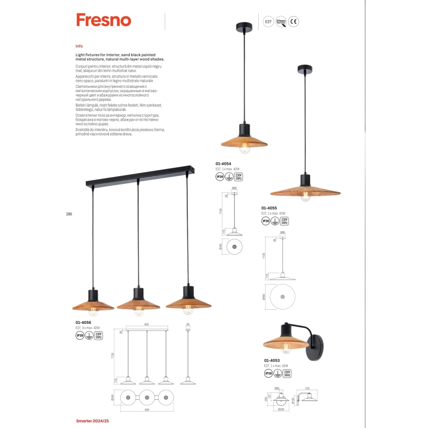 Redo 01-4053 - Nástěnná lampa FRESNO 1xE27/42W/230V