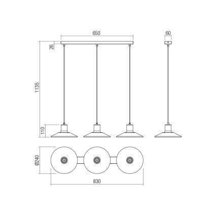 Redo 01-4056 - Lustr na lanku FRESNO 3xE27/42W/230V