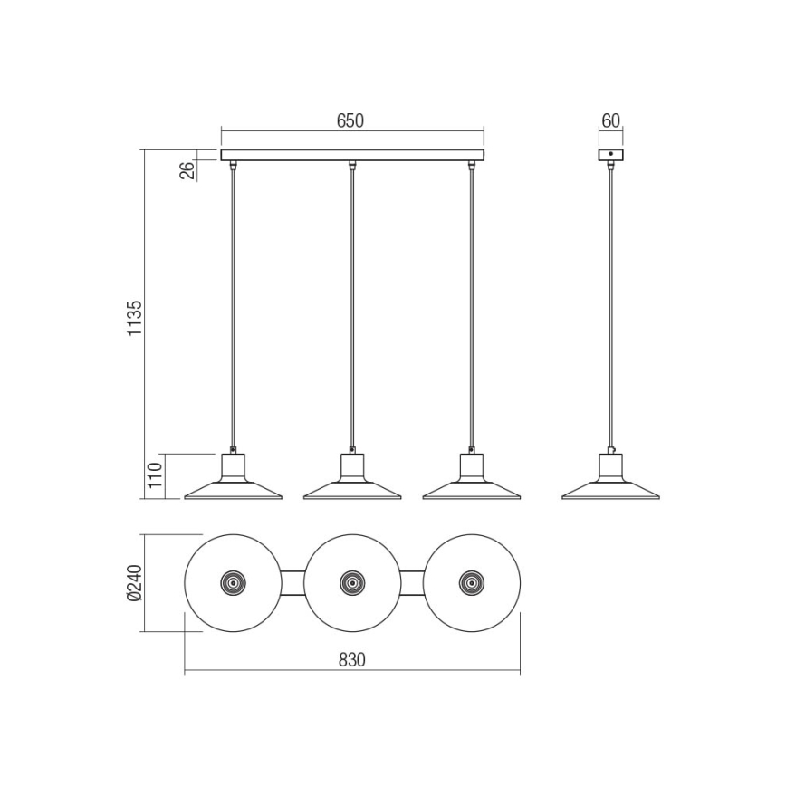 Redo 01-4056 - Lustr na lanku FRESNO 3xE27/42W/230V