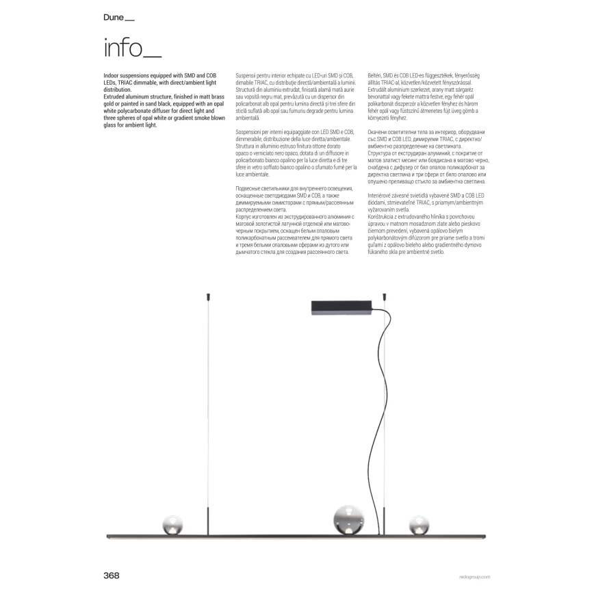Redo 01-4302 - LED Stmívatelný lustr na lanku DUNE LED/48W/230V 3000K CRI 90 černá/kouřová