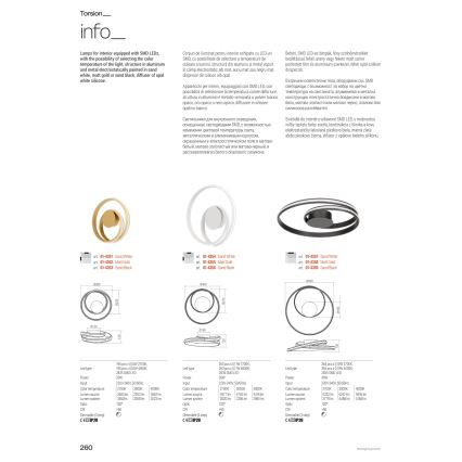 Redo 01-4361 - LED Stmívatelný lustr na lanku TORSION LED/40W/230V 2700/3000/4000K CRI 90 pr. 56 cm zlatá