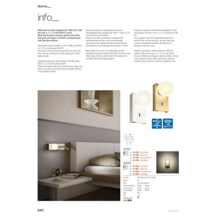 Redo 01-4657 - LED Nástěnné svítidlo NORMA LED/5W/230V CRI 90 USB bílá/zlatá