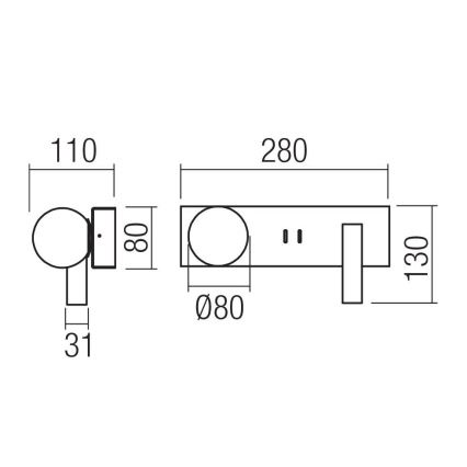 Redo 01-4661 - LED Nástěnné svítidlo NORMA LED/5W/230V + LED/3W CRI 90 USB bílá/zlatá