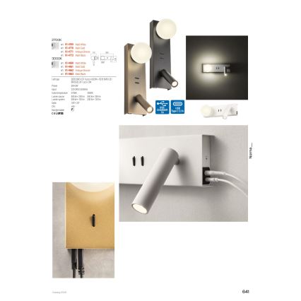 Redo 01-4663 - LED Nástěnné svítidlo NORMA LED/5W/230V + LED/3W CRI 90 USB bílá/černá