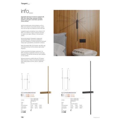 Redo 01-4674 - LED Nástěnné svítidlo TANGENT LED/9W/230V 2700/2850/3000K CRI 90 zlatá