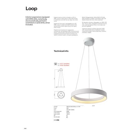 Redo 01-671 - LED Lustr na lanku LOOP LED/38W/230V pr. 45 cm bílá