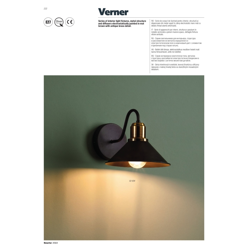 Redo 02-934 - Nástěnné svítidlo VERNER 1xE27/42W/230V