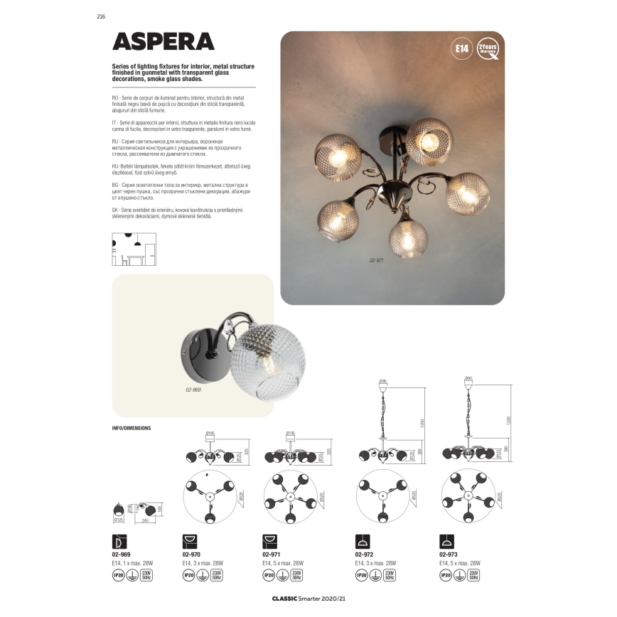 Redo 02-973 - Lustr na řetězu ASPERA 5xE14/28W/230V černá
