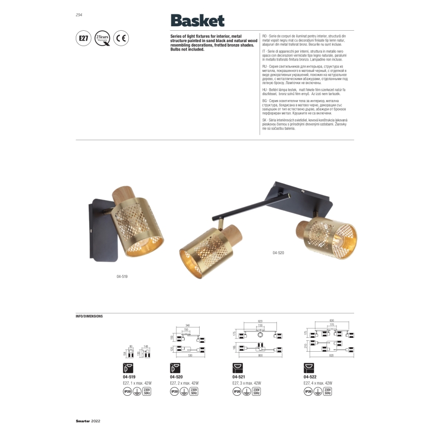 Redo 04-521 - Přisazený lustr BASKET 3xE27/42W/230V bronz