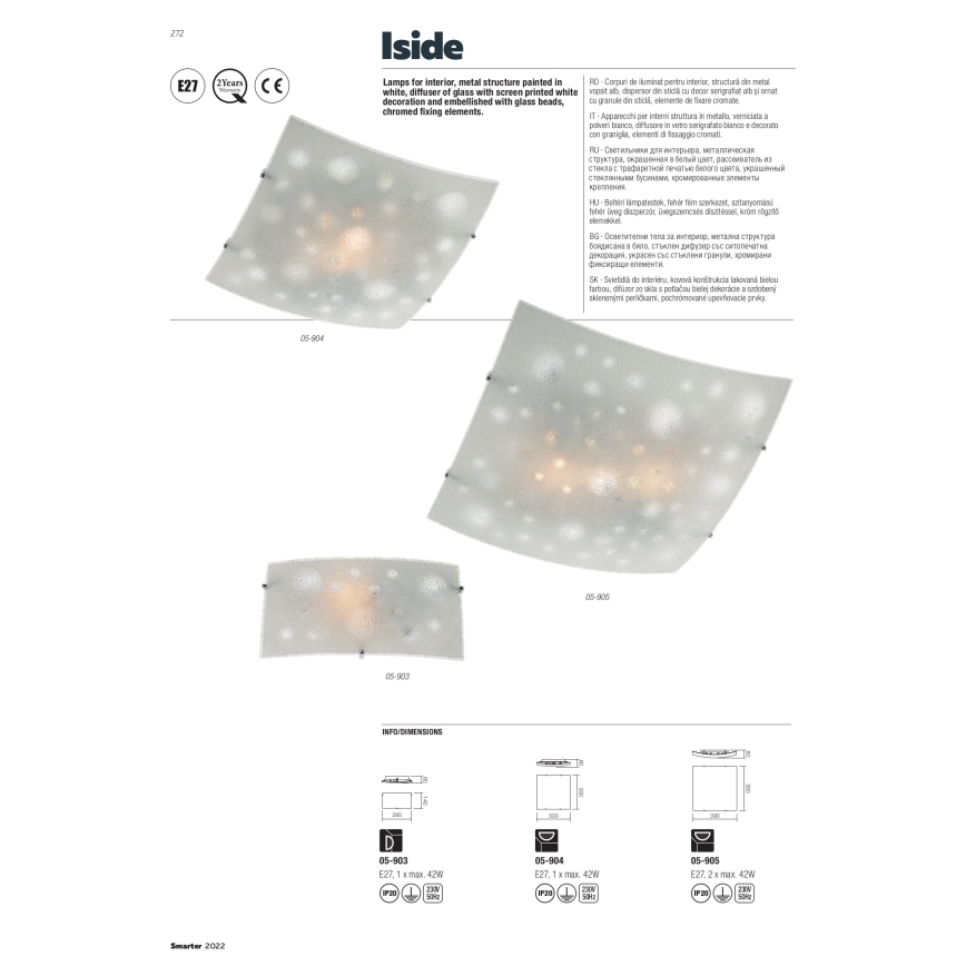 Redo 05-905 - Stropní svítidlo ISIDE 2xE27/42W/230V 39x39 cm čirá