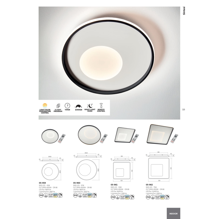 Redo 05-961 - LED Stmívatelné stropní svítidlo SINTESI LED/53W/230V 45x45 cm 3000-6000K + dálkové ovládání