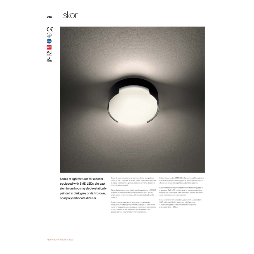 Redo 90004 - LED Venkovní stropní svítidlo SKOR LED/12W/230V pr. 15 cm IP54 hnědá