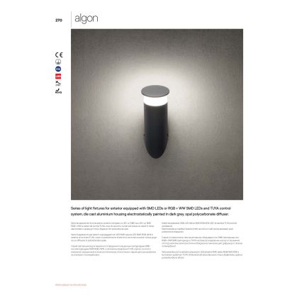 Redo 90073 - LED RGBW Venkovní nástěnné svítidlo ALGON LED/6W/230V Wi-Fi Tuya IP65 antracit