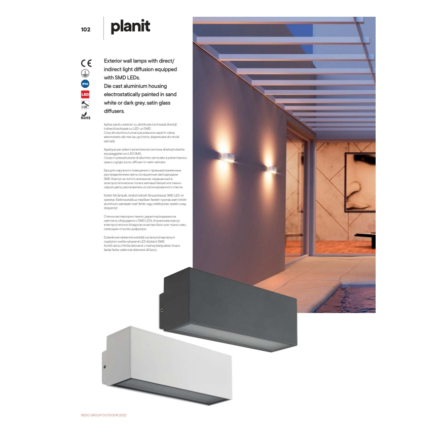 Redo 90095 - LED Venkovní nástěnné svítidlo PLANIT LED/10W/230V 3000K IP54 bílá