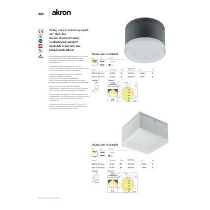 Redo 90107 - LED Venkovní stropní svítidlo AKRON 1xLED/9W/230V pr. 10,8 cm IP54