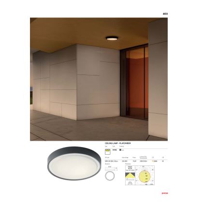 Redo 90156 - LED Venkovní stropní svítidlo PONZA LED/18W/230V pr. 30 cm IP65