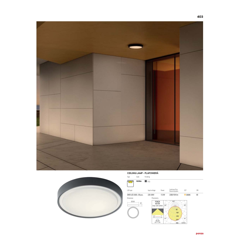 Redo 90156 - LED Venkovní stropní svítidlo PONZA LED/18W/230V pr. 30 cm IP65