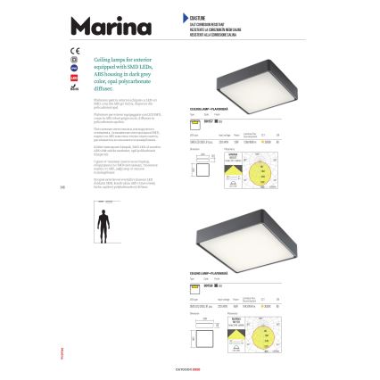 Redo 90157 - LED Venkovní stropní svítidlo MARINA LED/12W/230V 22x22 cm IP65 antracit