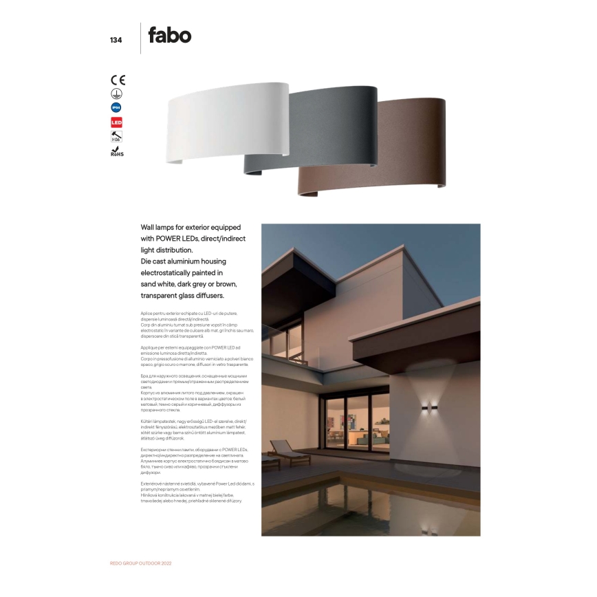 Redo 90226 - LED Venkovní nástěnné svítidlo FABO LED/6W/230V 3000K IP54 šedá