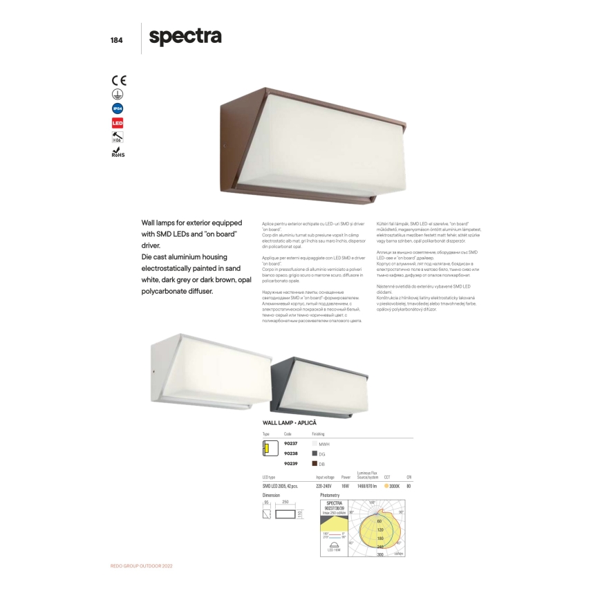 Redo 90239 - LED Venkovní nástěnné svítidlo SPECTRA LED/16W/230V 3000K IP54 hnědá