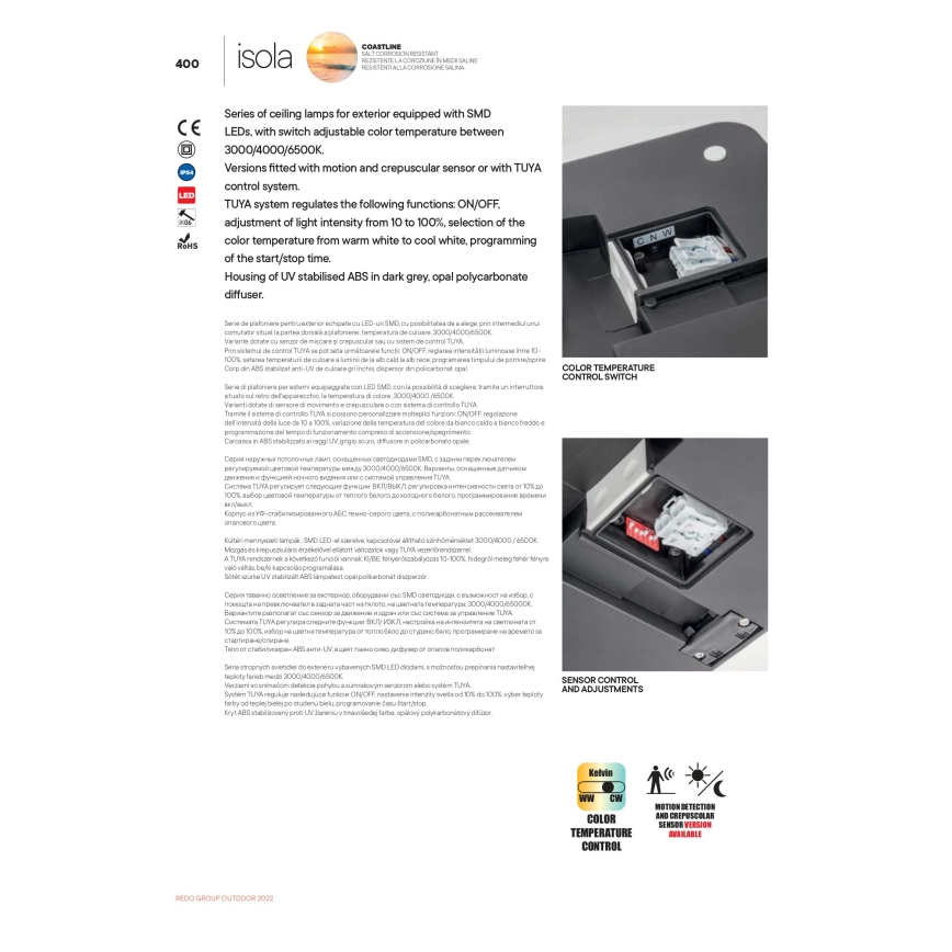 Redo 90286 - LED Venkovní stropní svítidlo ISOLA LED/24W/230V pr. 26 cm 3000/4000/6500K IP54 antracit