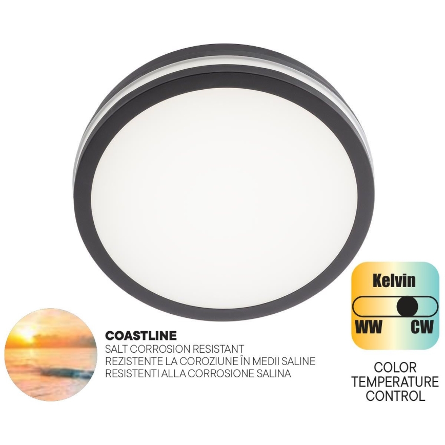 Redo 90286 - LED Venkovní stropní svítidlo ISOLA LED/24W/230V pr. 26 cm 3000/4000/6500K IP54 antracit